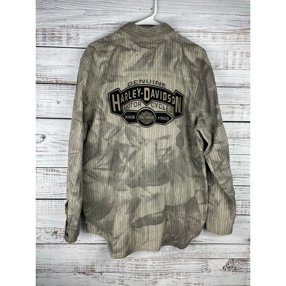Harley Davidson Men’s Button Down Long Sleeve Shirt Large Gray Biker Embroidered - Picture 1 of 10